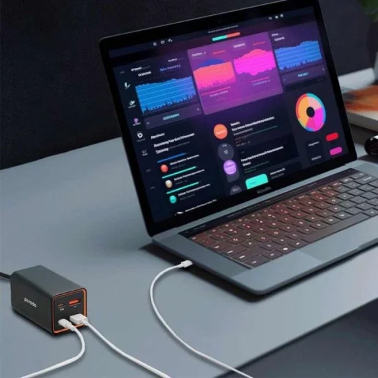 Porodo 65W GaN 4 Ports Desktop Charger Dual USB-C - USB-A Quick Charge - Black